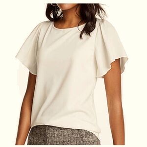 NWT New! AT Flutter Sleeve Mixed Media Tee ecru winter white off-white medium M